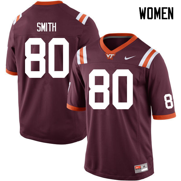 Women #80 Kaleb Smith Virginia Tech Hokies College Football Jerseys Sale-Maroon - Click Image to Close